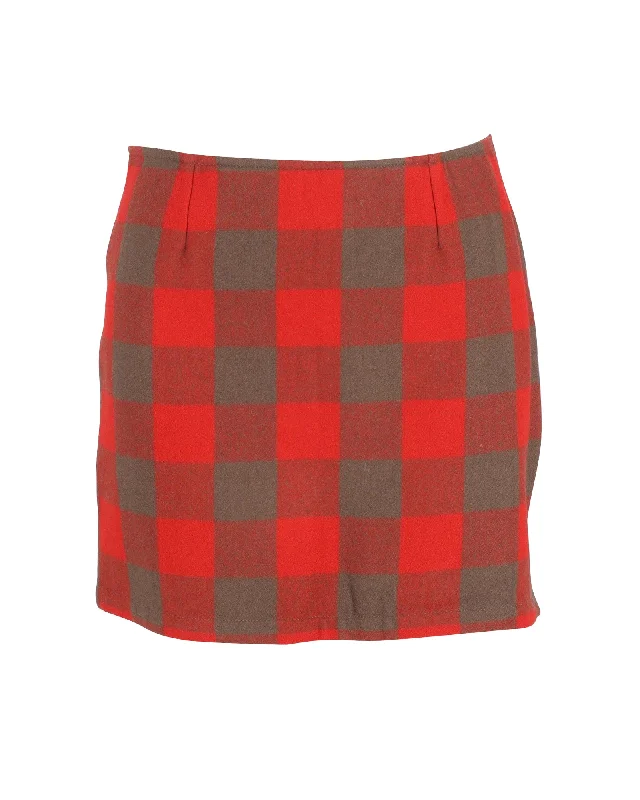 Trendy Women's Apparel A.P.C. Checkered Mini Skirt in Red Wool