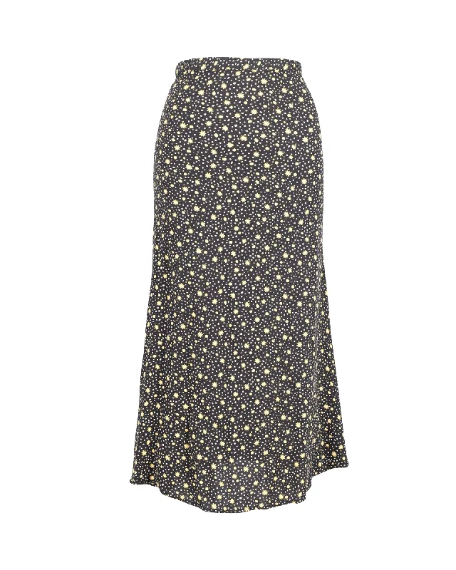 Women's Trendy Outfits Reformation Floral Print Midi Skirt in Black Polyester