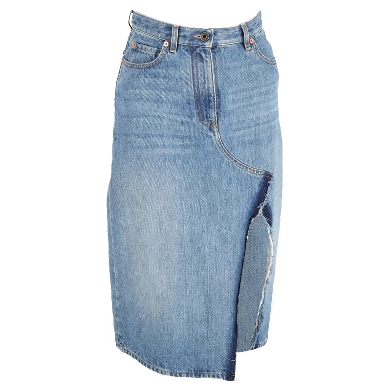 Women's Seasonal Clothing Valentino Side Slit Denim Skirt in Blue Cotton Denim