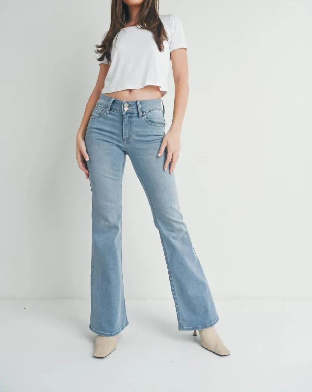 Clothes For Women Double Button Flare Jeans In Light Denim