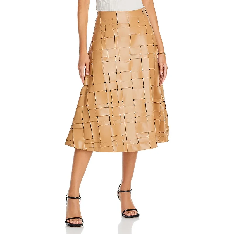 Women's Resort Apparel Womens Faux Leather Woven Midi Skirt