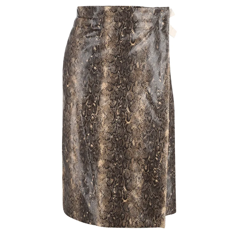 Women's Formal Event Clothing Ganni Snake-Print Self-Tie Woven Midi Skirt in Animal Print Recycled Polyester