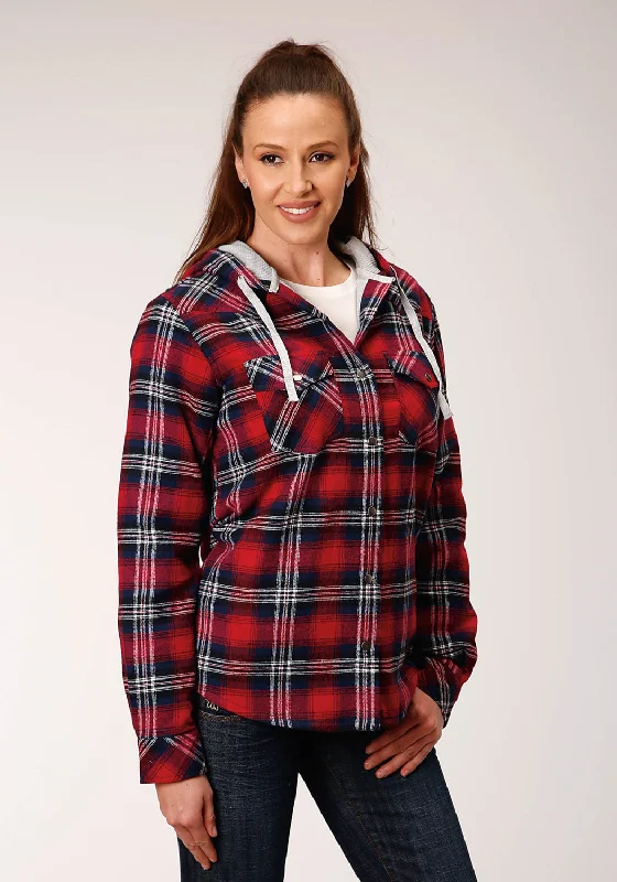 Women's Casual Clothing For Lounging Roper Womens Wine/Navy 100% Cotton Flannel Plaid Jacket