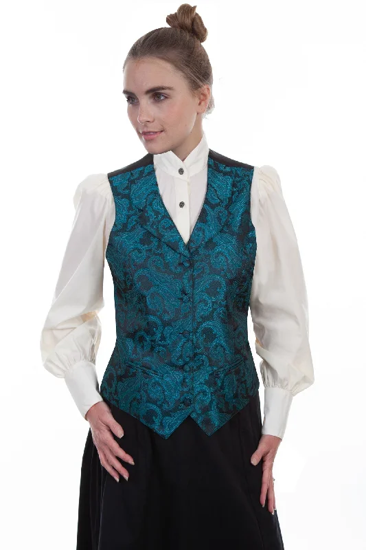 Winter Wardrobe Clearance Scully Womens Teal Polyester Scroll Swirls Vest