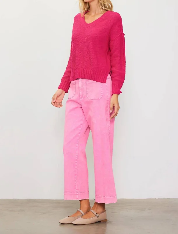 Holiday Gift Guide Sale Relaxed V-Neck Sweater In Peony Pink