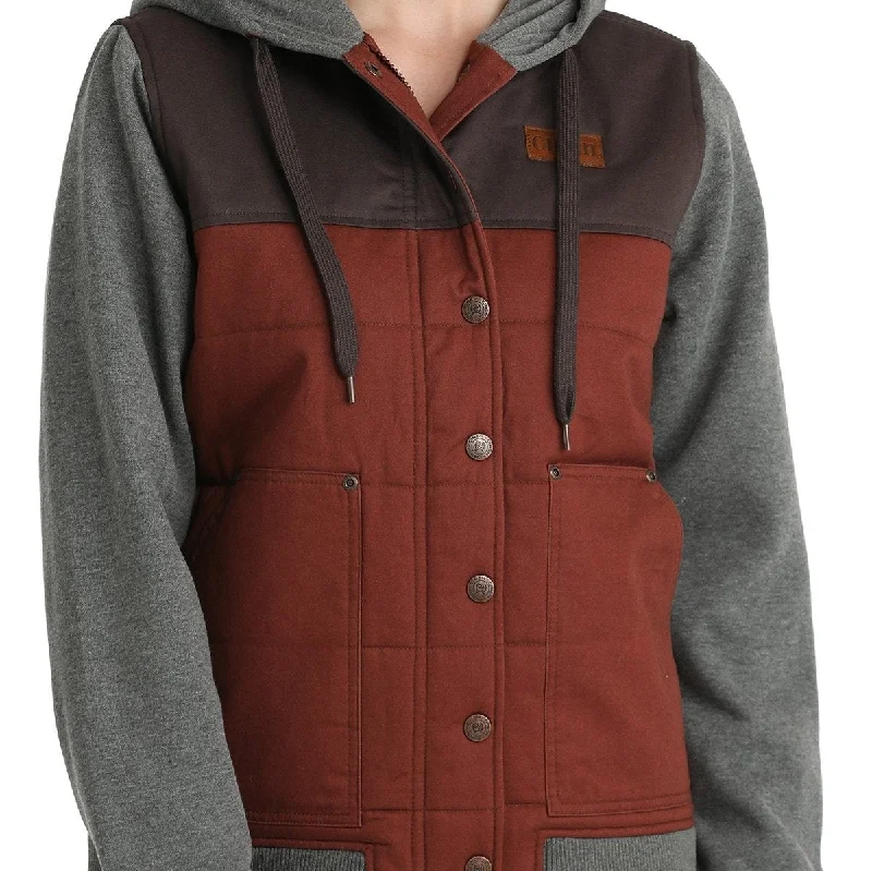 Women's Clothes For Work Events Cinch Women's Canvas Hoodie Jacket in Gray & Burgundy