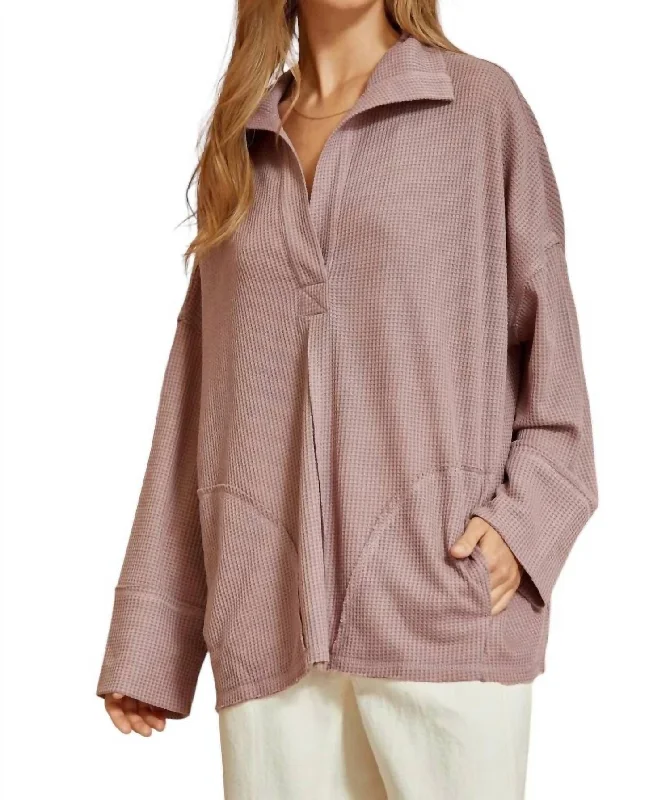 Women's Evening Attire Snatch It Up Waffle Knit Top In Dusty Lavender