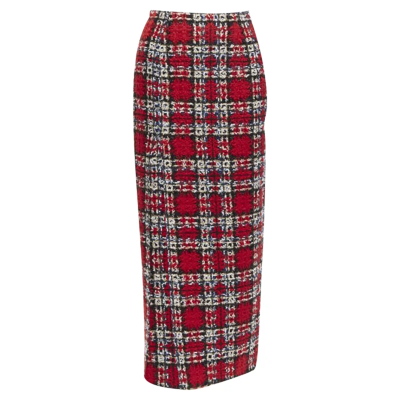 Women's Trendy Attire Halpern plaid check tweed high slpencil midi skirt