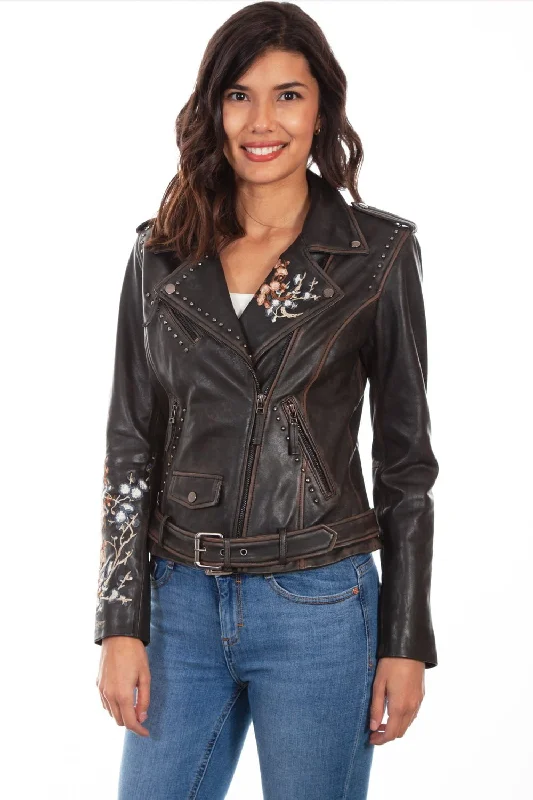 Women's Trendy Garments Scully Womens Black Lamb Leather Motorcycle Studded Jacket M