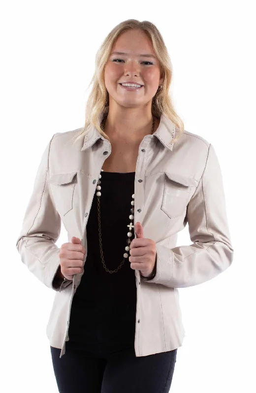 Women's Transitional Attire Scully Womens Contemporary Snap Vanilla Lamb Leather Leather Jacket L