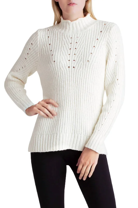 Women's Formal Event Attire Punk Yarn Long Sleeve Mock Neck Sweater In White