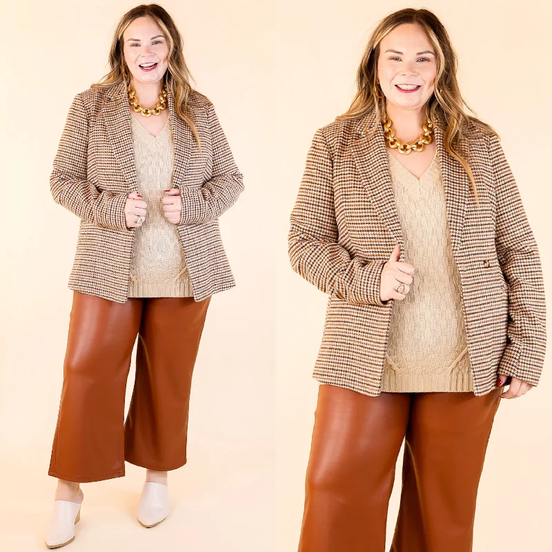 Women's Activewear Garments Downtown Holiday Houndstooth Double Button Blazer in Beige Mix